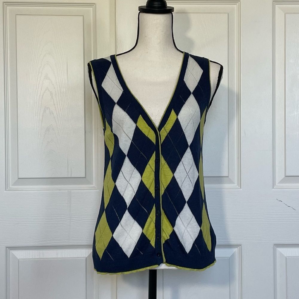 Heritage 1981 Cotton Argyle  Print Button Up Vest, Large